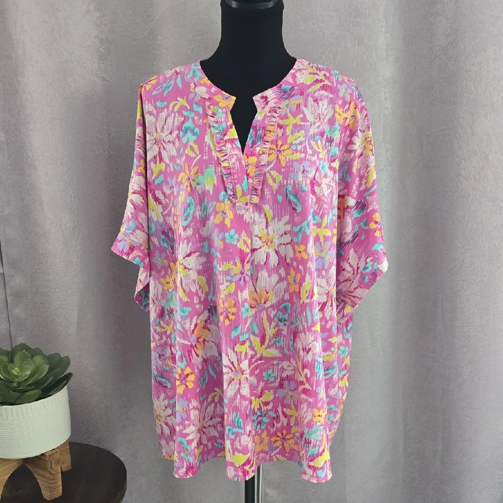 Emily Wonder Pink Floral Blouse, Size 2X - Picture 5 of 11